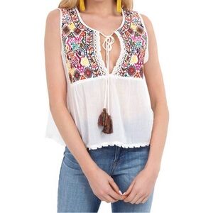 Free People Lohri Embroidered Tassel Top